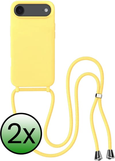 Hoes Geschikt voor iPhone Air Hoesje Met Koord - Telefoonhoesje Geschikt voor iPhone Air Backcover Met Afneembaar Koord - Geel - 2 Stuks