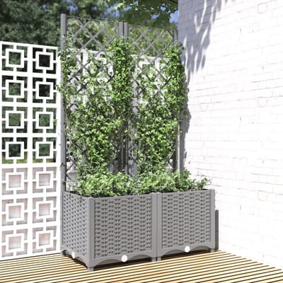 vidaXL - Plantenbak - met - latwerk - 80x40x136 - cm - polypropeen - lichtgrijs