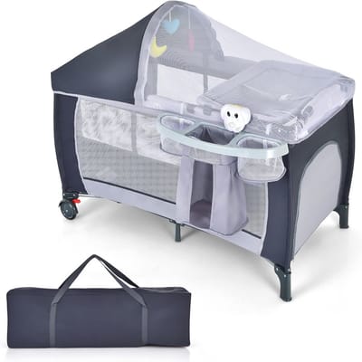 Campingbedje 4 in 1 - Inklapbaar Reisbed met Commode, Speelboog, Muziekdoos en Klamboe voor Baby's