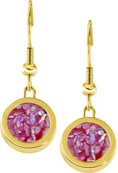 Quiges RVS Schroefsysteem Oorhangers Oorbellen Goudkleurig met Schelp Vlokjes Roze Verwisselbare Mini Munt Set - ECOS180
