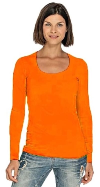 Bodyfit dames shirt met lange mouwen S oranje
