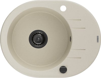 Mexen Kevin granieten gootsteen 1-baks met afdruiprek 586 x 458 , beige, zwarte sifon - 6517581005-69-B
