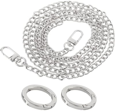 ZEYNOMAX- Metalen Ketting 120 cm - Schouderband voor Tas - Tassenriem met Karabijnhaak - Zilver - Duurzaam - Lichtgewicht en Corrosiebestendig