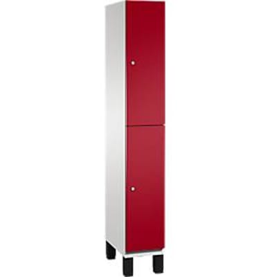 C+P Dubbele kast Cambio, 1 vak, 2 vakken, op poten, B 300 x D 525 x H 1980 mm, lichtgrijs/ruwe rood