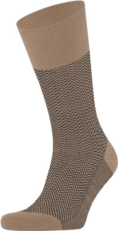 FALKE Airport Herringstripe eenkleurig wol katoen sokken heren bruin - maat 39-42