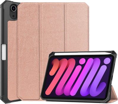 Hoesje - Geschikt voor Apple iPad Mini 6 (2021) - 8.3 inch - 6e Generatie - Dun & Stevig - Trifold Bookcase - Hard Cover Case - Met Uitsparing Geschikt voor Apple Pencil - Hardcover Book - Tablet Hoes - Rosé goud