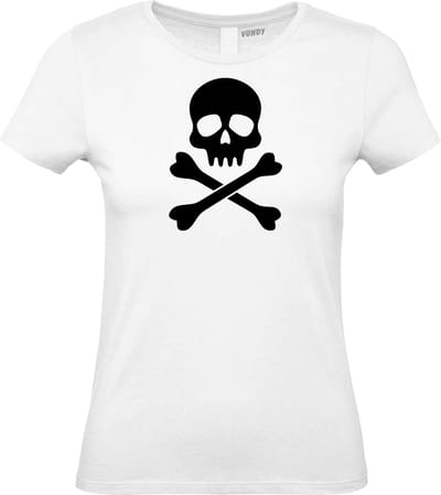 Dames t-shirt Pirate Skull | Halloween Kostuum Volwassenen | Halloween | Foute Party | Wit dames | maat XS