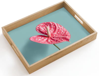 Dienblad hout 40x30 cm - Schootdienblad - Blad - Anthurium - Stippen - Roze - Borrelplank rechthoek - Plateau dienbladen