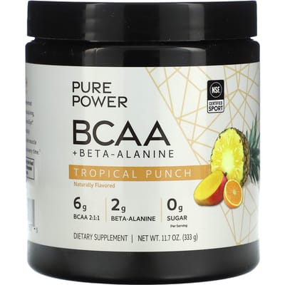 Dr. Mercola, Pure Power BCAA + Bêta-Alanine, Saveur Punch Tropical, 11,7 oz (333 grammes)