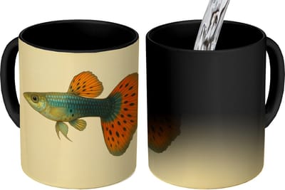 Magische Mok - Foto op Warmte Mokken - Koffiemok - Vis - illustratie - Stippen - Oranje - Magic Mok - Beker - 350 ML - Theemok