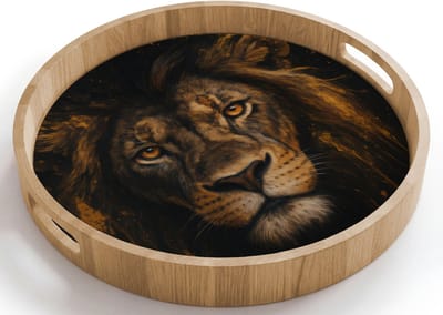 Dienblad rond 40x40 cm - Schootdienblad hout - Leeuw - Goud - Druppels - Borrelplank rechthoek - Plateau houten dienbladen