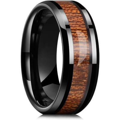 Mode 8MM Zwart Roestvrij Staal Ringen Voor Mannen Vrouwen Koepelvormig Koa Hout Inleg Mannen Ringen Bruiloft Verloving Sieraden Cadeau 9 gray
