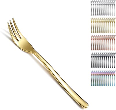 Gouden dessertvorkjes 12 stuks 15,6 cm roestvrijstalen taartvorkjes, theevorkjes, fruitvorkjes, gebaksvorkjes bestekset, vaatwasmachinebestendig