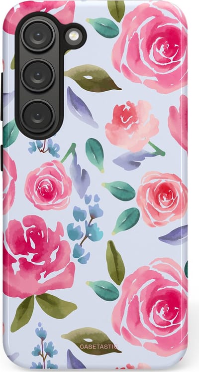 Casetastic hoesje geschikt voor Samsung Galaxy S23 - Dubbellaagse bescherming - Aquarel Bloemendroom - Fashion Case - Lichtblauw Lichtroze