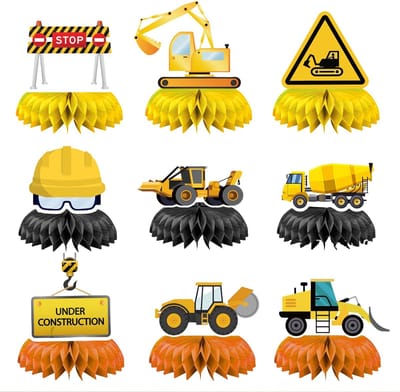 Dailygoods- Tafelstukken 9 Stuks - Bouw-Honingraat Tafeldecoratie - 3D Tafelversiering - Baby Shower - Verjaardagscadeaus - Topkwaliteit Karton
