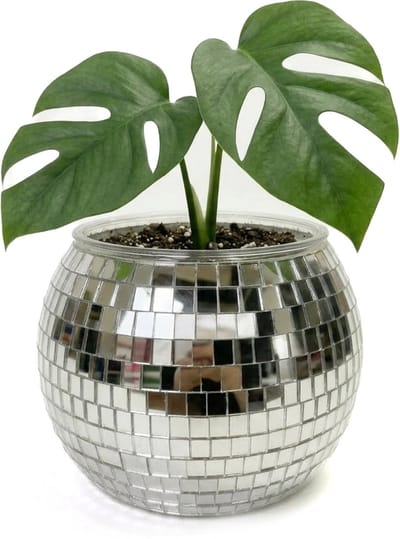 KIMU® Discobal Plantenpot Ø 12 cm Spiegeltjes - Bloempot Bakje Pot - Discobol Kamerplant Plantenpotje Potje Vintage Spiegel Festival