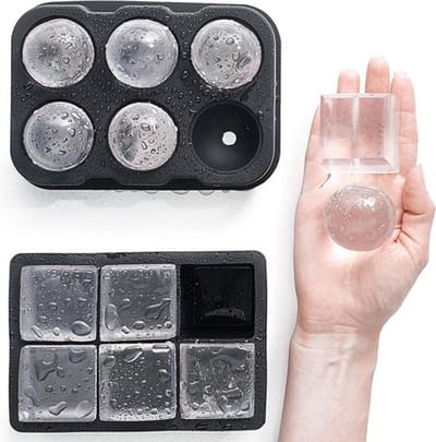 Daity Deluxe ijsvormen 2-pack: 6 grote bollen en 6 heldere ijsblokjes - langzaam smeltende whisky- en cocktail-ijsmachine - siliconen van voedingskwaliteit - zwart