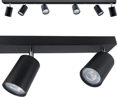 BORDO - Plafondspot mat zwart - 6 verstelbare spots - GU10 aansluiting - woonkamer, slaapkamer of keuken - 1200mm