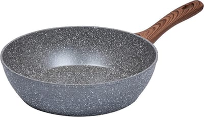 Diepe Koekenpan 28 cm met Marmeren Antiaanbaklaag - Ergonomische Houtlook Grip