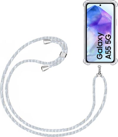 Telefoonkoord + Hoesje Geschikt voor Samsung Galaxy A55 - Lengte Verstelbaar - Telefoonketting - Shock Proof Case - Baby Blauw