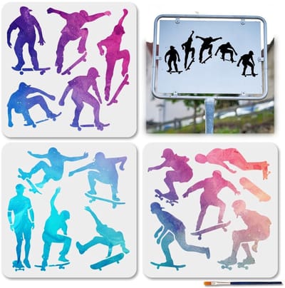 Dailygoods- Schilderen Stencils Herbruikbaar - Skateboarder Sjabloon - 30 × 30 cm - DIY Craft - Patroonontwerp - Creatief Ambacht - Sjablonen