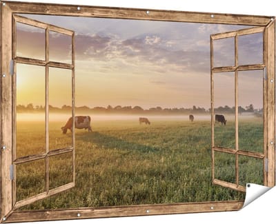 Gards Tuinposter Leeuw - Leeuwenkop - Zwart Wit - 90x60 cm - Tuindoek - Tuindecoratie - Wanddecoratie buiten - Tuinschilderij