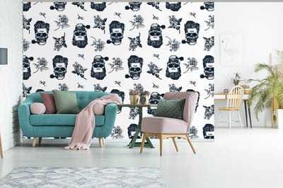 Behang - Fotobehang Patronen - Schedel - Rozen - Piraten - Jongens - Kinderen - Kids - Breedte 300 cm x hoogte 240 cm
