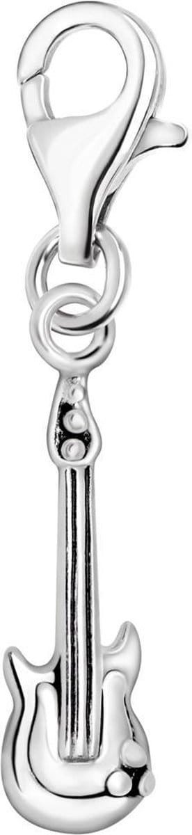 Quiges – 925 - Zilver – Charm - Bedel - Hanger - 3D Muziek Instrument Basgitaar - met – sterling - zilver - karabijnslot - geschikt - voor -Bedelarmband HC106