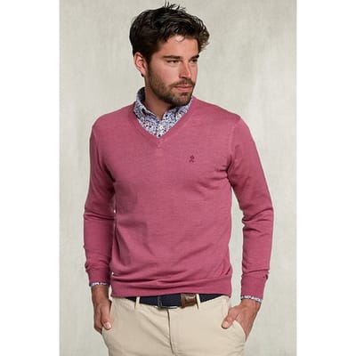 River Woods Basic Merino V-neck Pullover Dark Sugar Pink Mix Pink Size: S | Sweaters Outlet | Heren | Roze