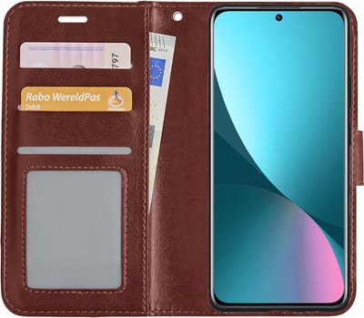 Hoesje - Met Pasjeshouder - Geschikt voor Xiaomi 12 - Luxe Bookcase Portemonee - Flip Case - Kunstleer Book Case - Flipcase - Book Cover - Walletcase - Portemonneehoes - Bruin