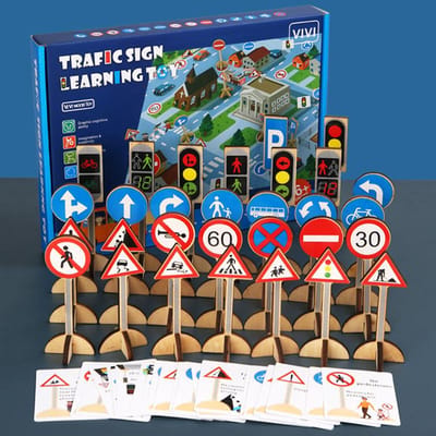 Montessori Verkeersborden Kinderen Speelgoed Houten 3D Verkeersborden Scène Cognitie Sensorische Spellen Set Educatief Speelgoed Voor Kinderen white
