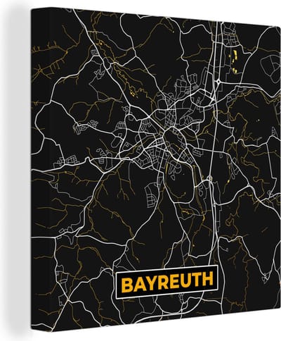 Canvas Schilderij Bayreuth - Stadskaart - Plattegrond - Kaart - Goud - Duitsland - 20x20 cm - Wanddecoratie