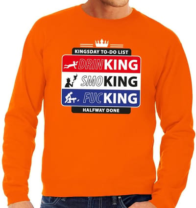 Oranje Kingsday to do list - Sweater voor heren - Koningsdag kleding S