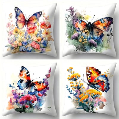 4 stuks Kleurrijke Vlinder Bloemen Kussenslopen Enkelzijdig Bedrukt Decoratieve Kussenhoezen voor Huisdecoratie Bank Kussensloop Zonder 40x40cm