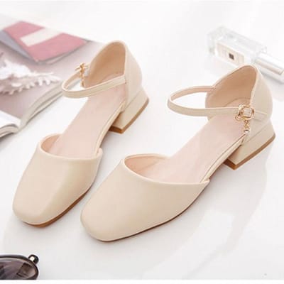 Herfst Nieuwe Damesschoenen, Sandalen met Vierkante Neus, Zachte Werk Lage Hakken, Enkelgesp, Abrikoos, Beige, Laag Uitgesneden, Dropshipping 39 beige