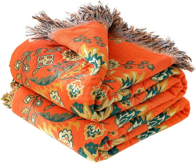 Rustieke Boho Katoenen Plaid voor Bed en Sofa - Bloemenpatroon - Alle Seizoenen