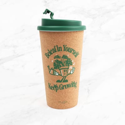 Dubbelwandige Reisbeker - Beleaf In Yourself - Keep Growing - Drinkbeker - Koffiebeker - Theebeker -Coffee to go - Kurk - Polypropyleen - 450 ML - Cadeau