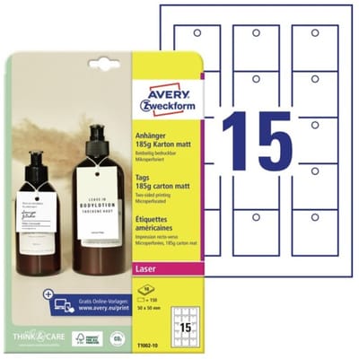 Avery-Zweckform T1002-10 Etiketten (A4) 50 x 50 mm Karton Wit 150 stuk(s) Niet hechtend Labels