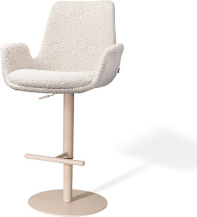 Nolon Niva-Eef Draaibare Tulp Barkruk Bouclé Beige - Verstelbaar - Beige Onderstel - Comfortabel - Armleuning - Stoffen