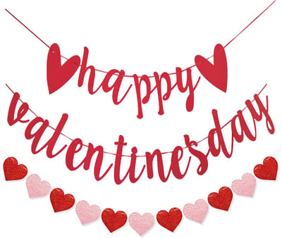 Valentijnsdag Slinger Valentijn Decoratie Feestversiering Liefde Hartjes Slingers Rood Happy Valentine - 2 Stuks
