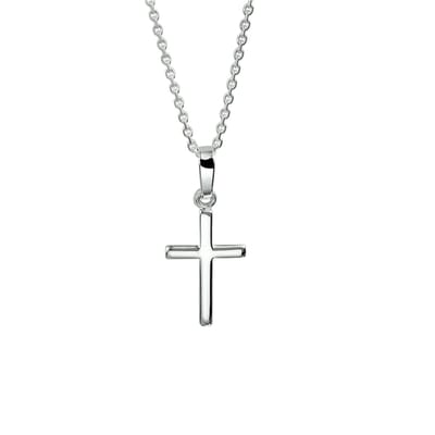 925 Zilveren Collier met Kruishanger | Gerhodineerd | Halsketting 45 cm | Kruis | Jonline