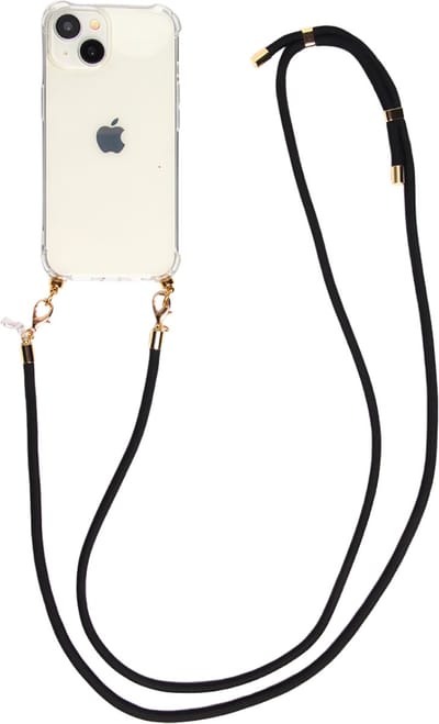 Casies hoesje geschikt voor Apple iPhone 15 Pro met verstelbaar koord - crossbody - Zwart - Cord Case
