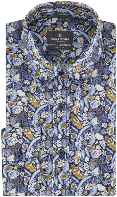 Casa Moda overhemd blauw geprint 100% katoen casual fit