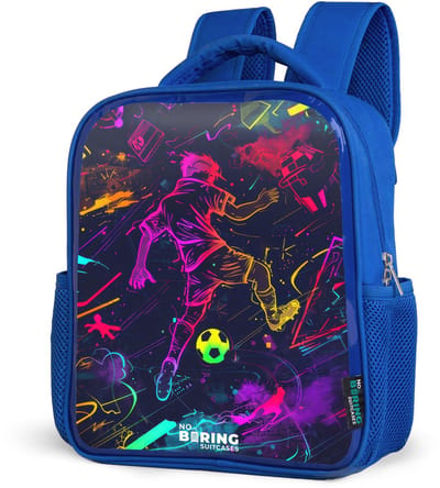 NoBoringSuitcases.com® - Rugzak blauw - Schooltas jongens - Straatvoetbal in ruimtekleuren - Kinder rugtas jongen - Boekentas kind - Kinderrugzak voor school - Schoolrugzak