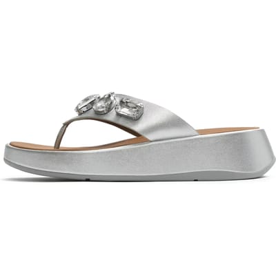 FitFlop FitFlop F-Mode Ultra-Jewel Leather Toe-Post Sandals ZILVER - Maat 38