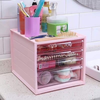 Archiefkast Desktop - Opbergunit Lades - Kantoor Organiseren - Afsluitbare Dossierlade - 4 Lagen - Roze