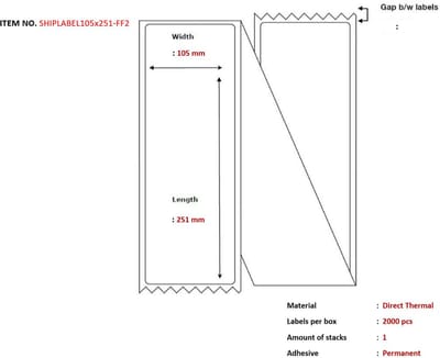 Verzendlabel 105 x 251mm, zigzaggevouwen. Direct thermisch, 2000 labels per doos. Ideaal voor Postnord, DB Schenker, UPS, DHL of DSV pakketten