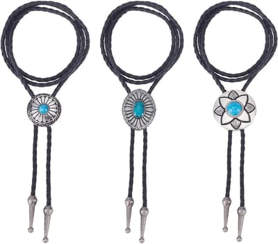 Stijlvolle Turquoise Bolo Tie voor Mannen van PU Leer - Vintage Western Cowboy Accessoire met Gevlochten Touw en Alloy Elementen voor Kostuums en Feestjes