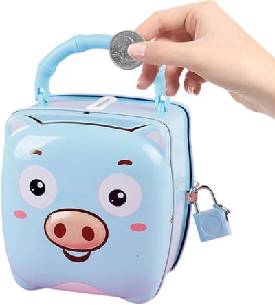 Geldbesparende doos - Muntenbank spaarpot - Kinderen leren sparen - Met sleutelslot - 95 x 10 x 11 cm - Blauw