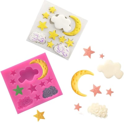 Dailygoods- Siliconen Vormen 2 Stuks - 3D Bakvormen - Fondant/Cake Decoratie - Maan/Ster/Wolk - Duurzaam/Makkelijk Schoon te Maken - Geschikt voor Levensmiddelen - Bakvorm
